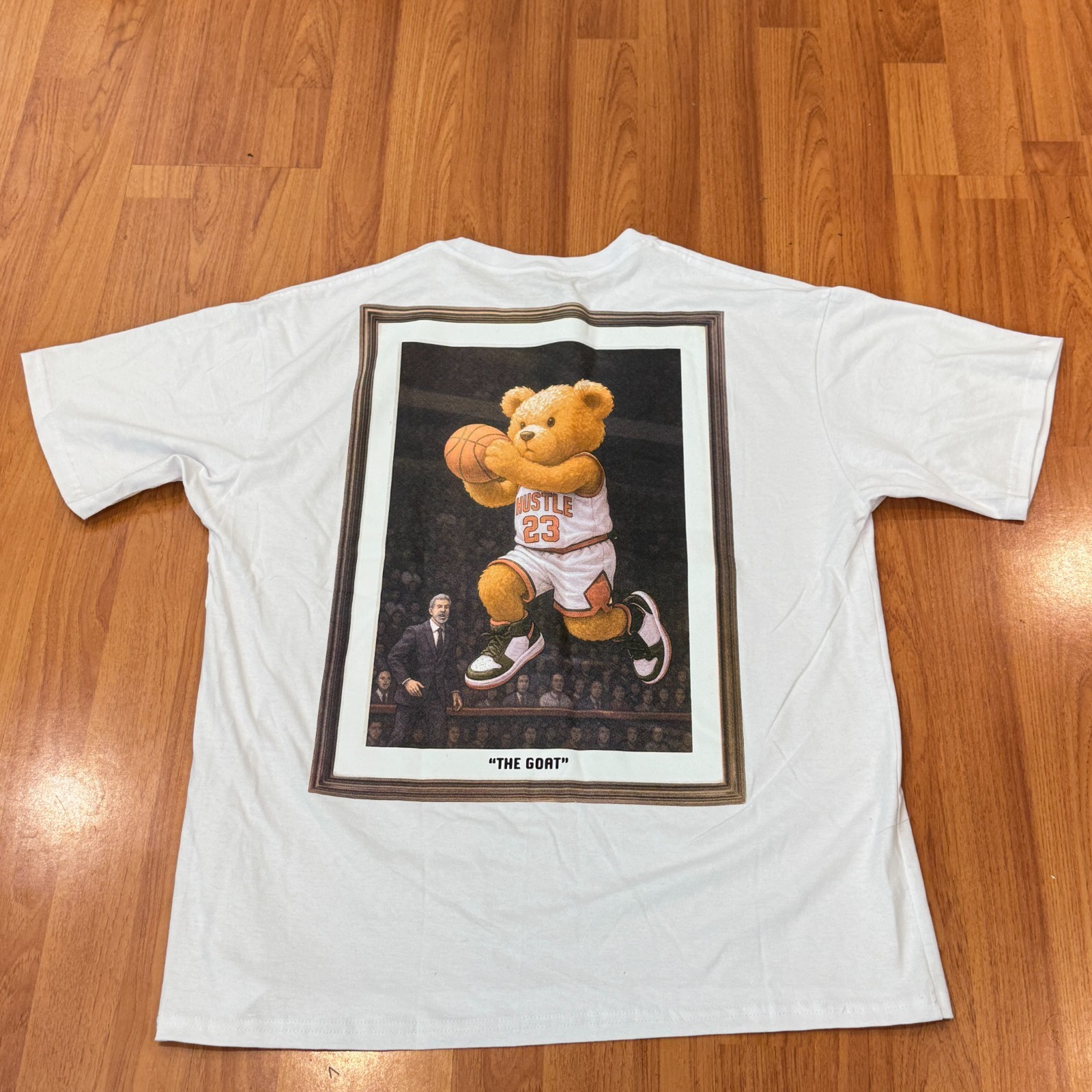 Jordan 23 & Phil Jackson Teddy Bear O.G. Hustle Legend T-Shirt Sz L White BNWOT gallery