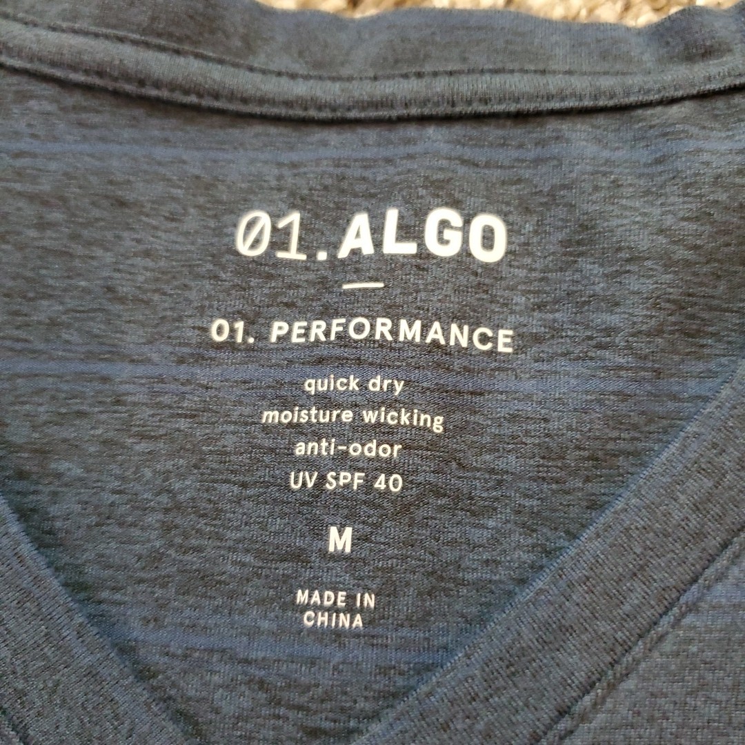 Mens Med 01.Algo T-Shirt Blue Striped V-Neck Quick Dry Active Casual Athleisure gallery