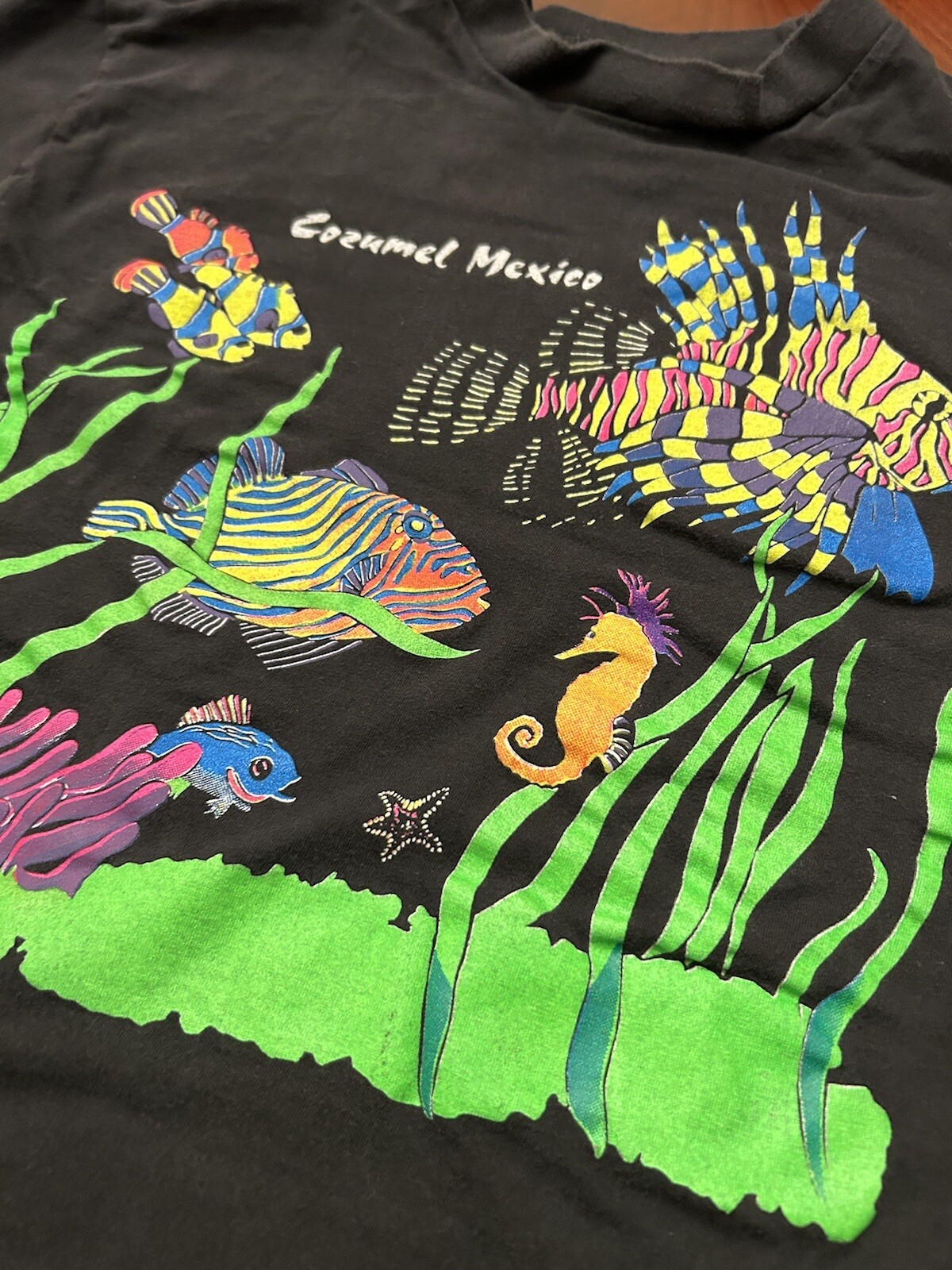 Vintage Cozumel Mexico T Shirt Neon Colorful Fluorescent Fish Black Medium gallery
