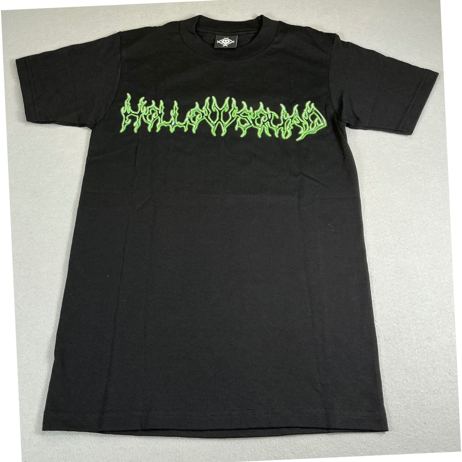 Hollow Squad Black Graphic Tee Small Green Flame Logo Grunge Goth Skater