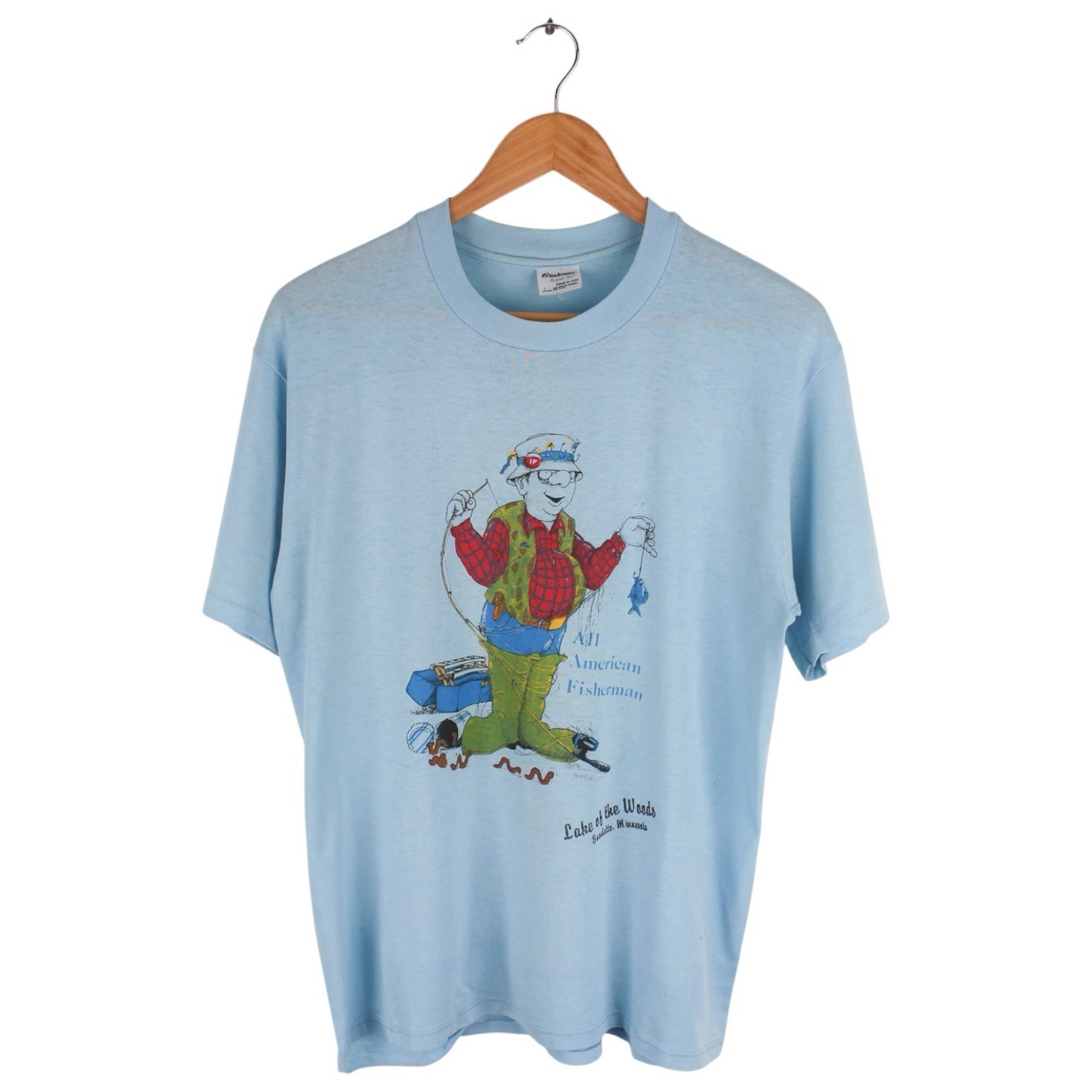 Vintage Minnesota All American Fisherman T-Shirt Blue Thin Single Stitch Large gallery