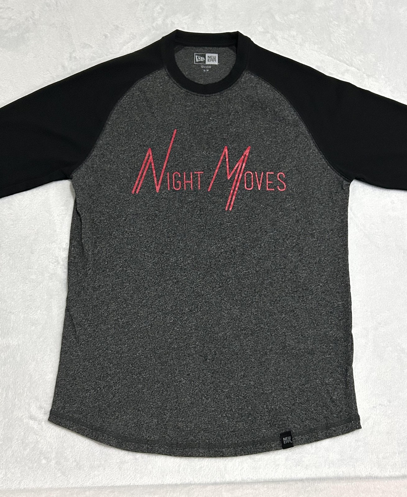 Night Moves T-Shirt Heather Gray Black Raglan Sleeve Graphic Tee New Era Sz S/P gallery