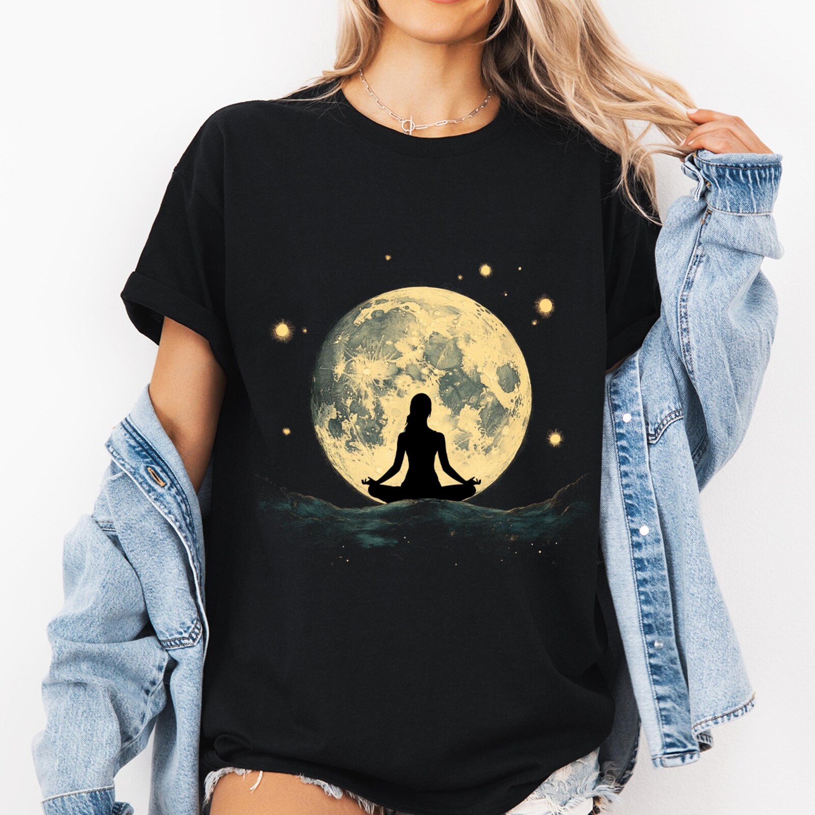 Yoga Moon T-Shirt, Celestial Female Silhouette Tee, Meditation Shirt, Yoga #26 gallery
