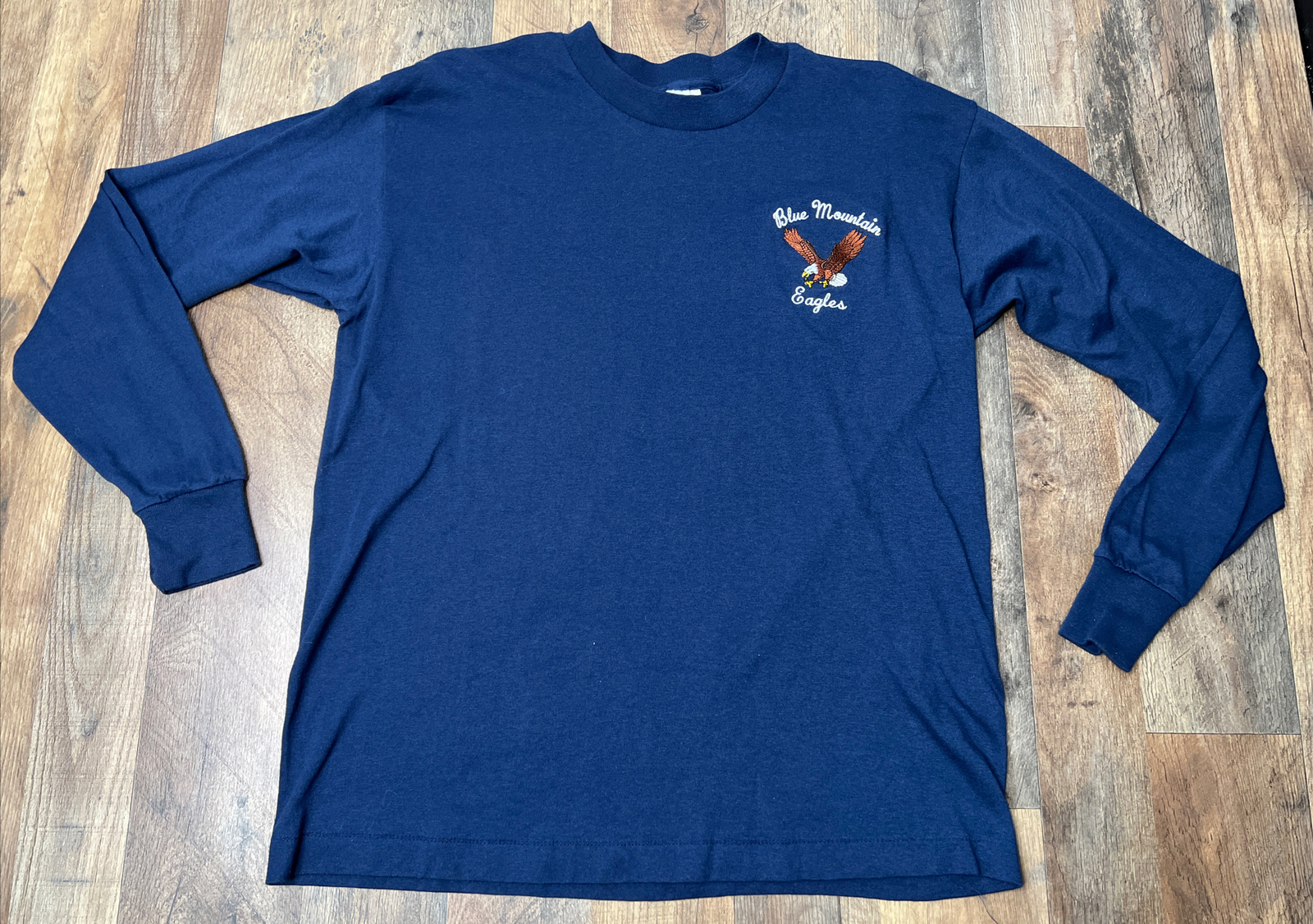 Vintage 90s HEF-T Teejays Blue Mountain Eagles Long Sleeve T Shirt Large Blue