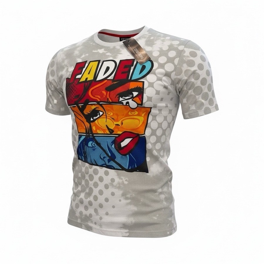 Contender Faded Pop Art Graphic Print T-Shirt White Cotton Crewneck 2XL gallery