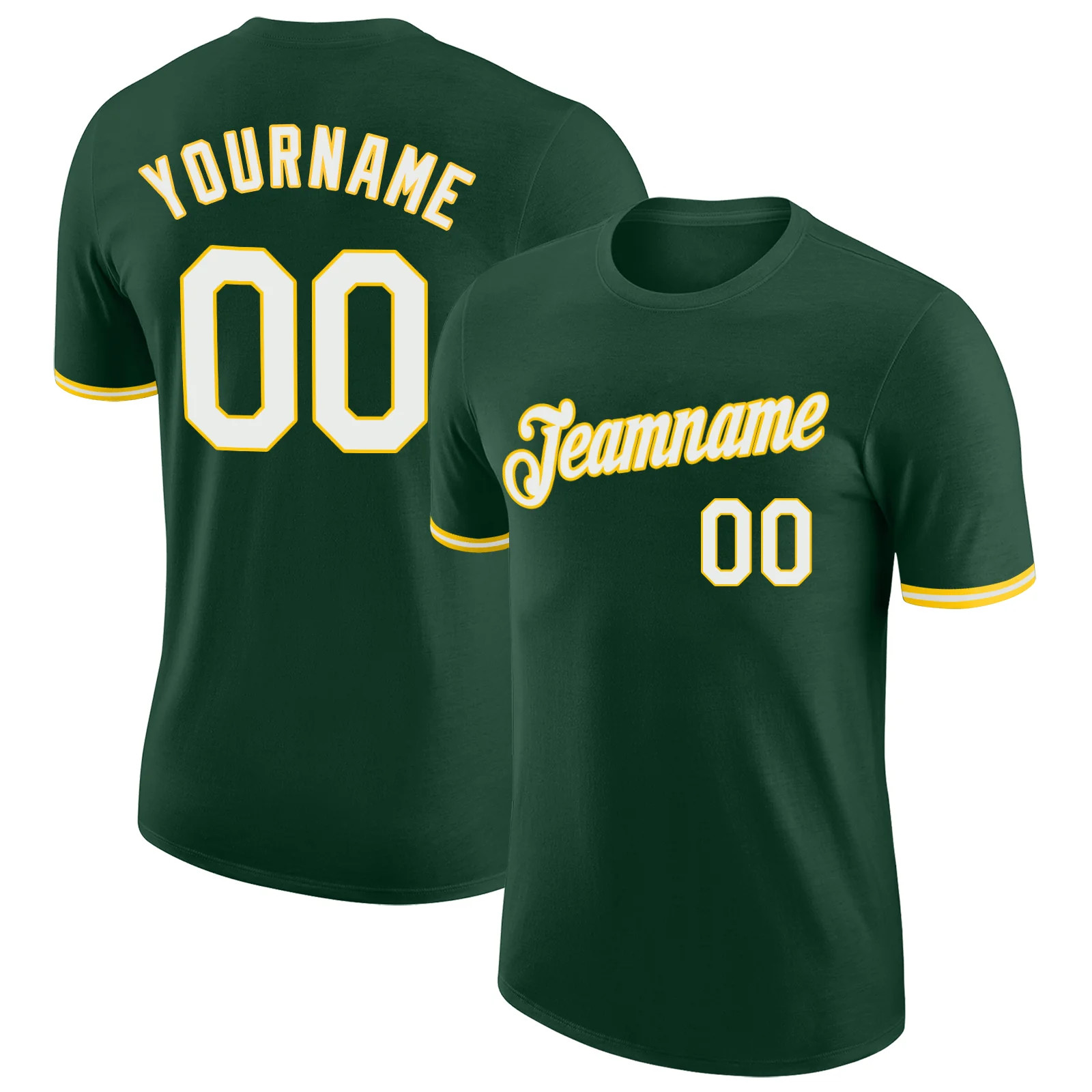 Custom Green White Gold Performance T-Shirt Personalized Team Gift for Men Tee