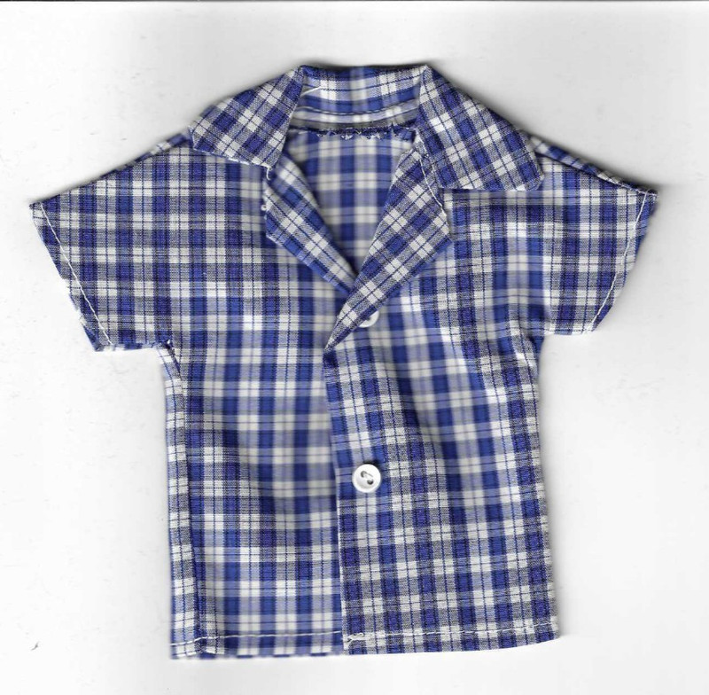 Homemade Doll Clothes-Blue and White Plaid Shirt that fits Ken Doll B5