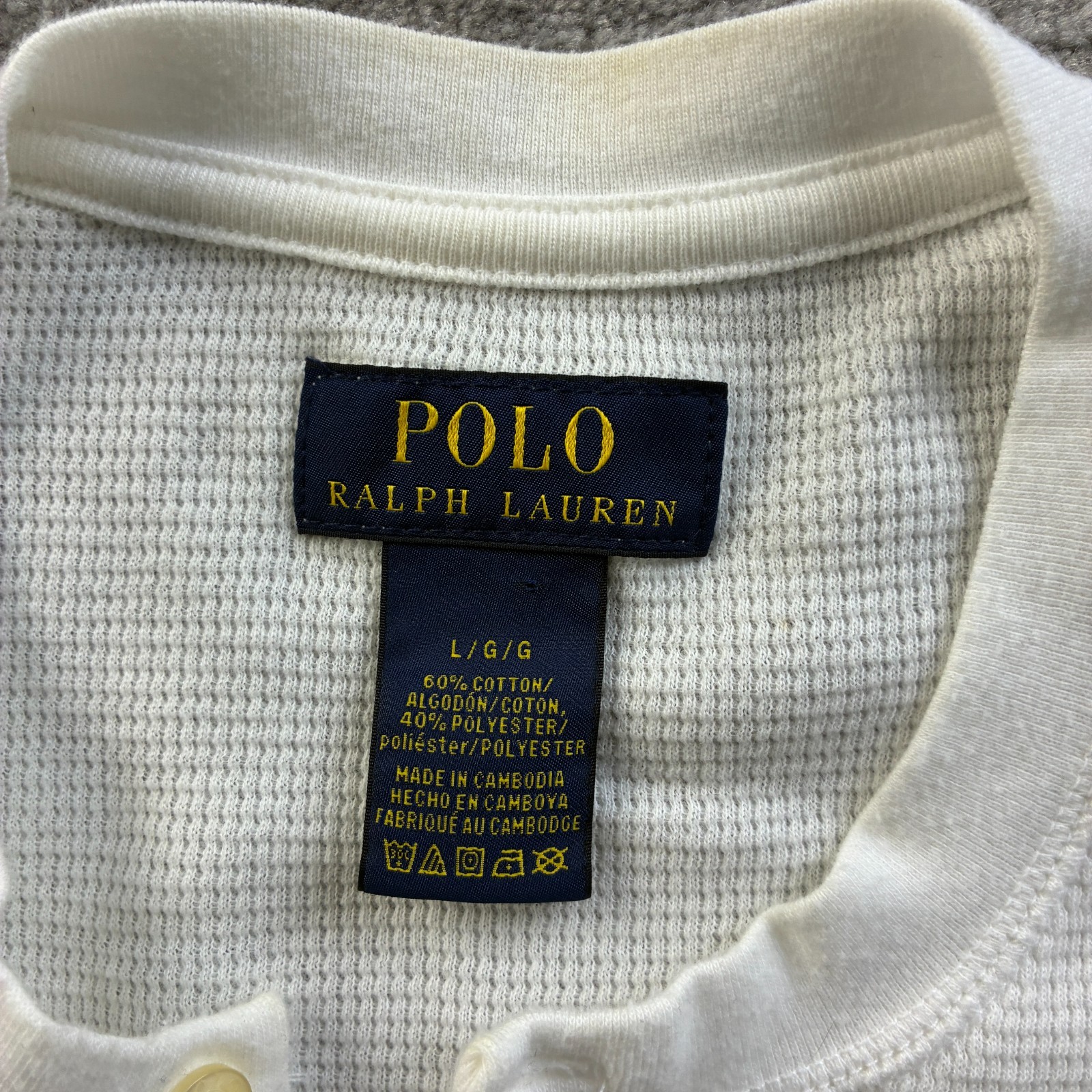 Polo Ralph Lauren Shirt Mens Large White Henley Thermal Sleepwear Waffle Knit gallery