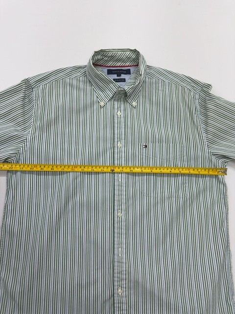 Tommy Hilfiger Mens Long Sleeve Shirt Green Striped Size L Condition gallery