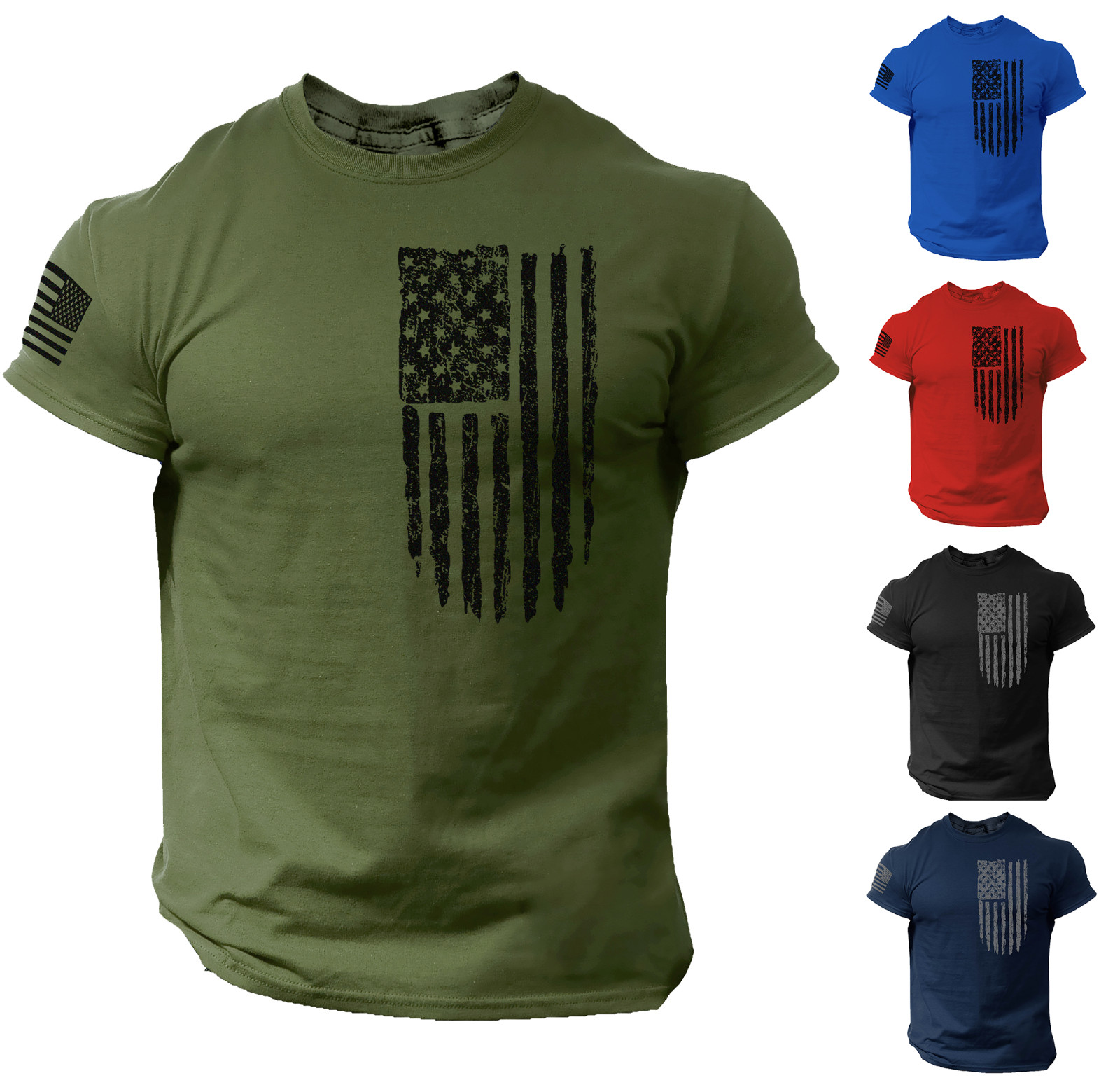 America Flag T-shirt Black Cotton Military Distressed USA Gym Top gallery