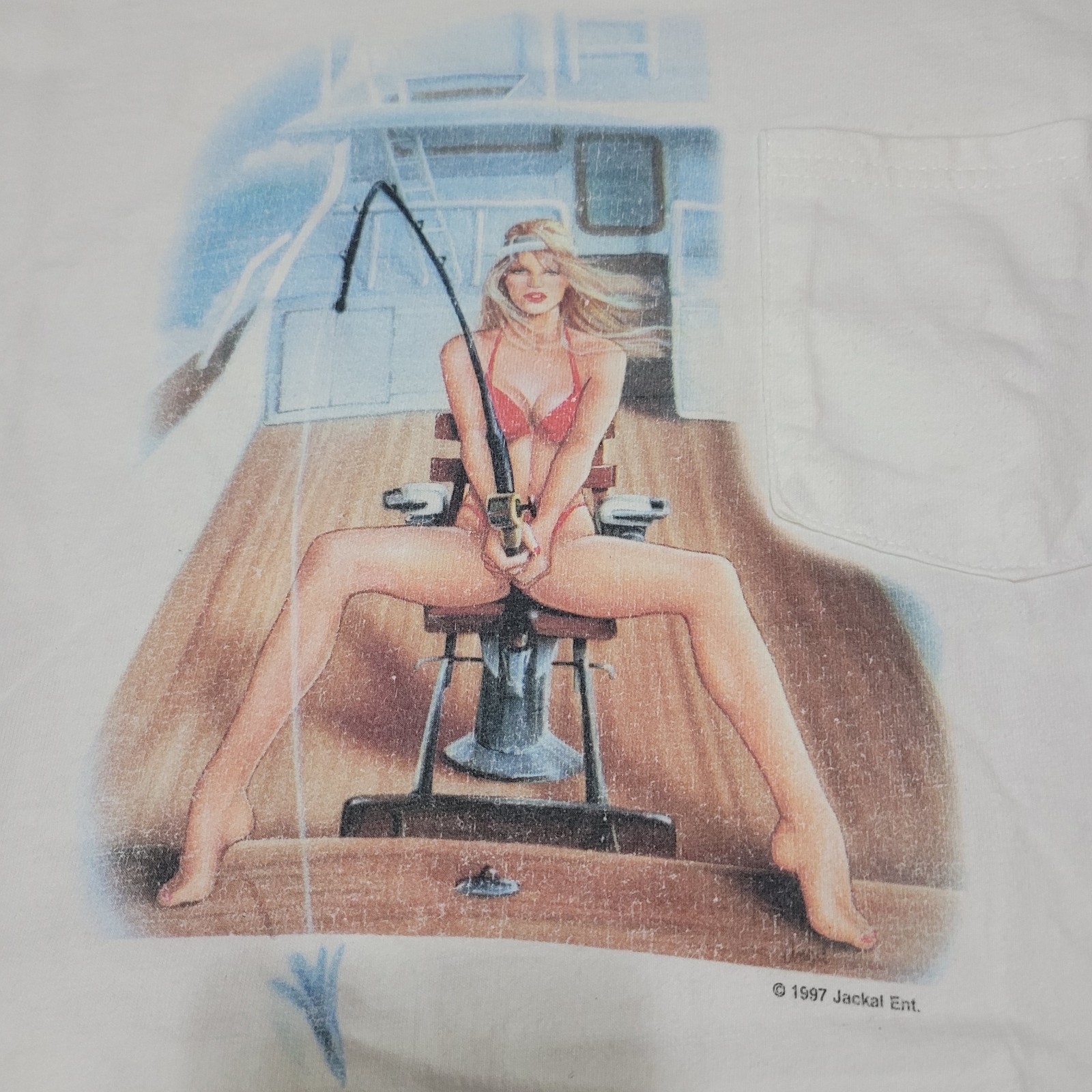 Vintage 90s Fishing Babe Shirt Size XL Front And Back Sailfish Pelagic Fish gallery