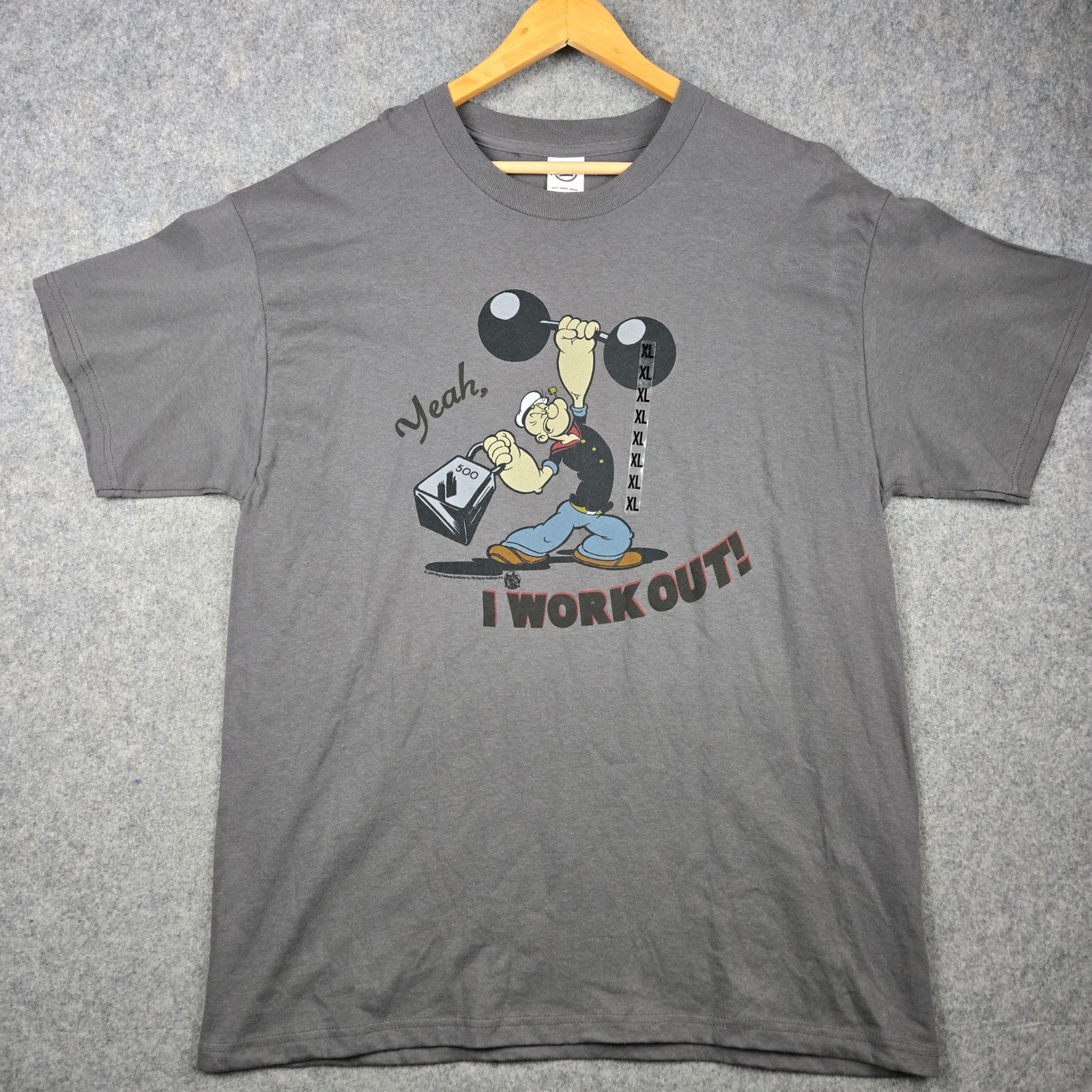 Popeye Graphic T Shirt Mens XL Gray Weightlifting 2000s Y2K Deadstock NEW gallery
