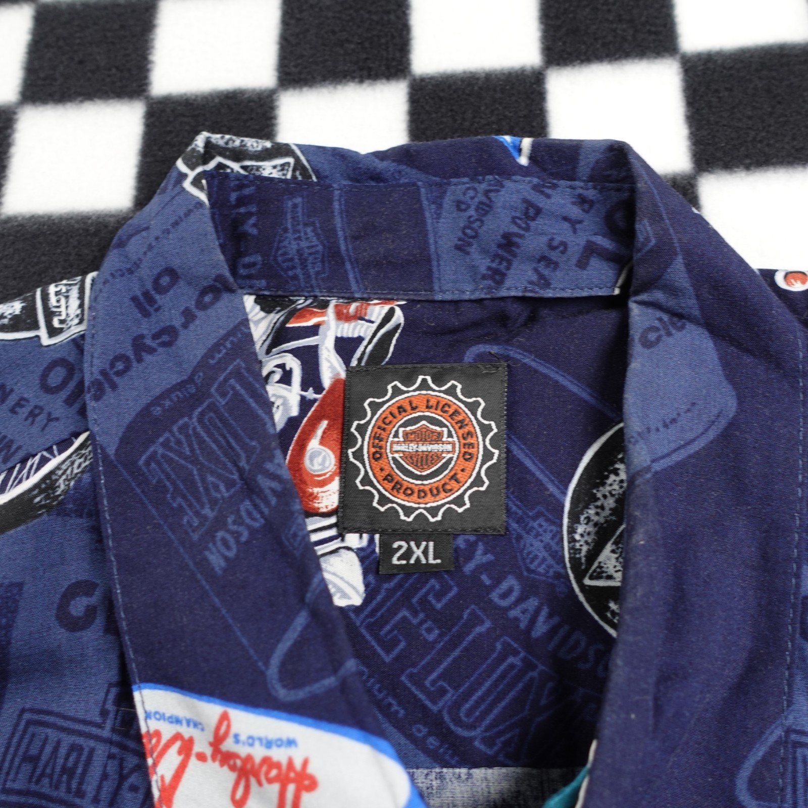 Vintage Harley Davison biker Hawaiian style all over print button up Shirt 2XL gallery