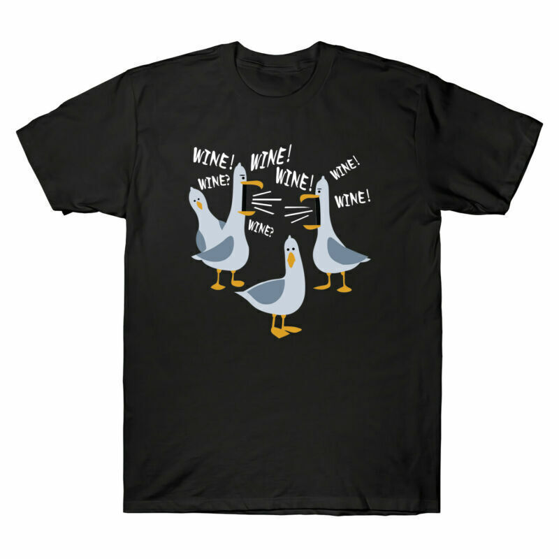 Wine! Wine? Wine! Seagulls Funny Cotton Gift For Wine Lovers Men’s Retro T-Shirt