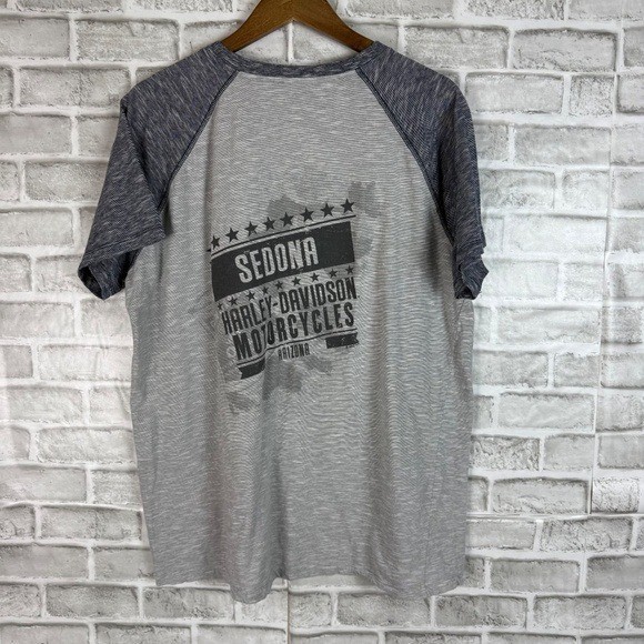 HARLEY DAVIDSON Sedona AZ Heather Gray Baseball Sleeve Henley T-Shirt Mens XL gallery