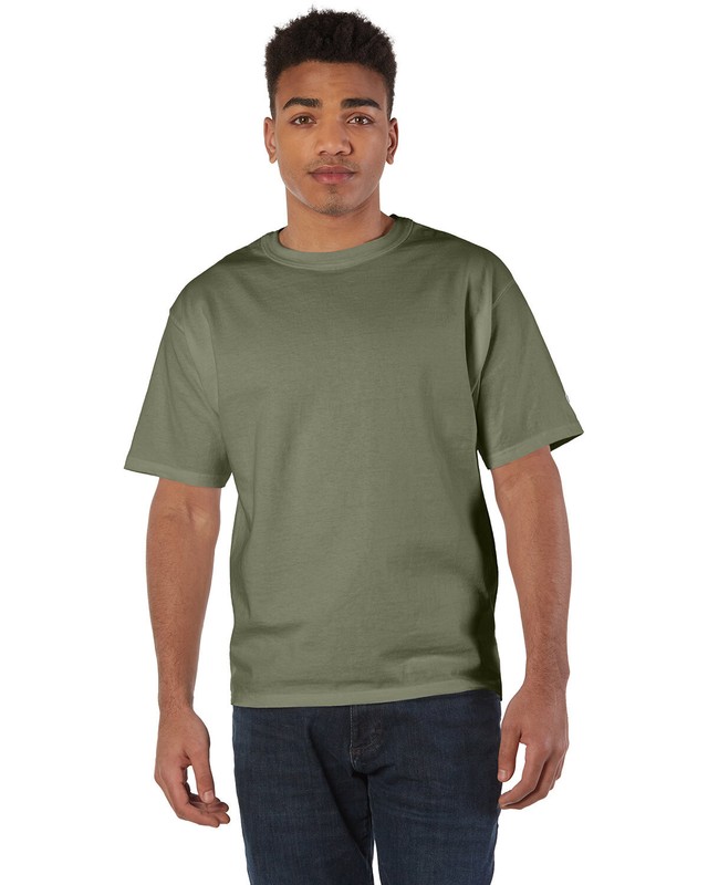 Champion Pack of 2  Adult Crew Heritage Jersey Plain T-Shirt Fresh Olive – Sz XL