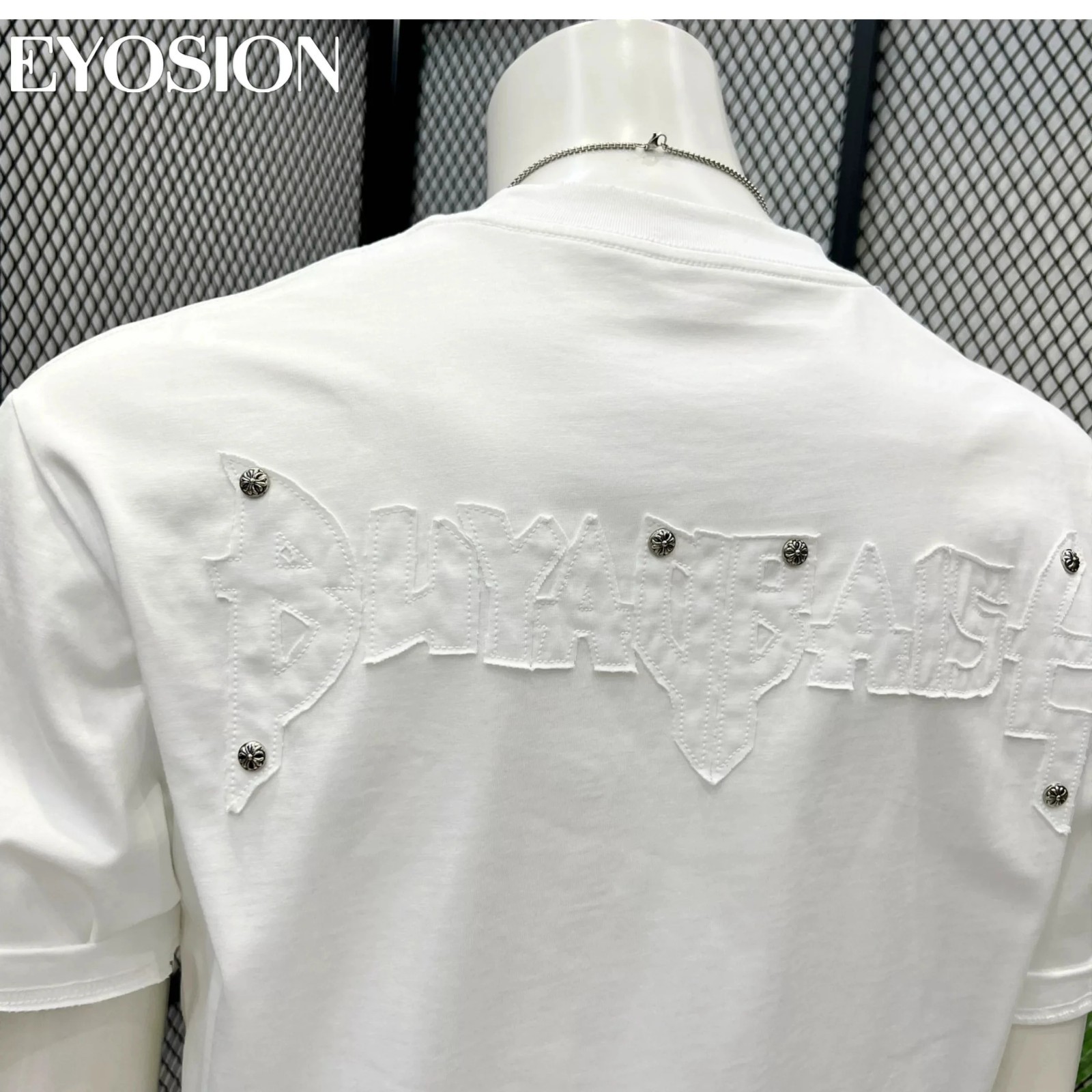 Men High Street Letter Patch Embroidered T-Shirt Rivet Heavy Weight Casual Tee gallery