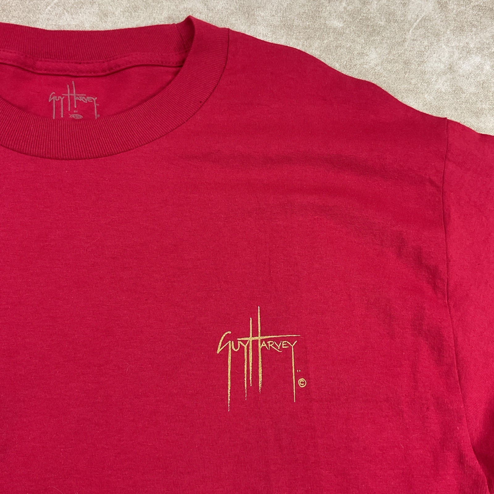 Vintage Guy Harvey T-Shirt Sz L Y2K Graphic Marlin Fish Red Gold Short Sleeve gallery