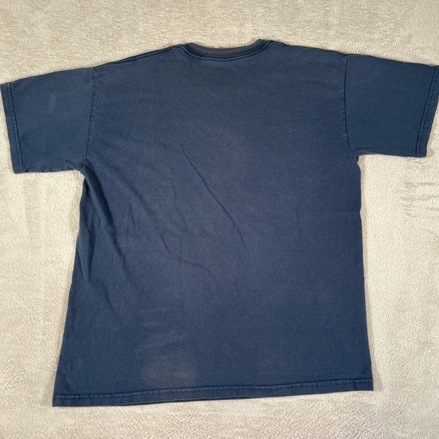 Vintage 90s Y2K Boat Potato Fishing Fisherman T-Shirt Distressed Blue Mens Large gallery