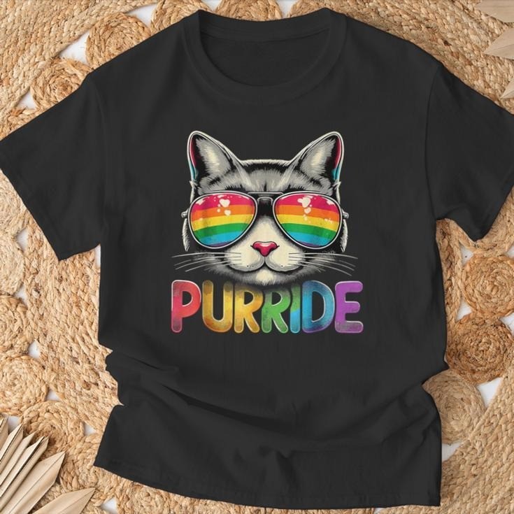 Cat Gay Pride T Rainbow Sunglasses Lgbtq Lgbt T-Shirt