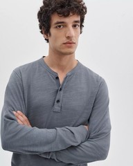 RAG & BONE Men’s Long Sleeve Classic Flame Henley T-Shirt, Grey, Size M