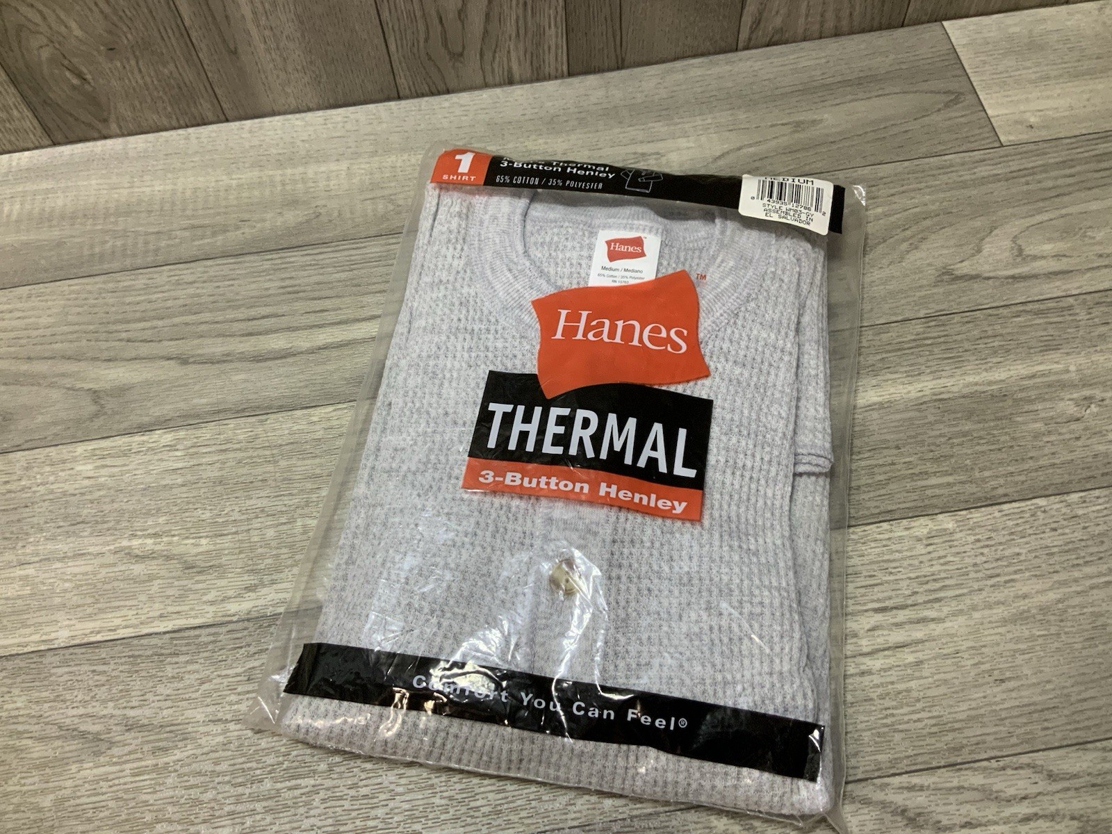 Vintage Y2K Hanes Men’s Thermal Crew Neck Top Shirt Gray Medium New Comfort