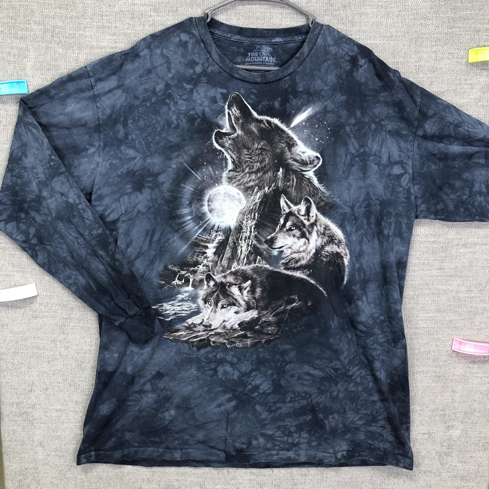 The Mountain Shirt Mens 2XL Black Wolves Moon Tie Dye Long Sleeve Graphic gallery