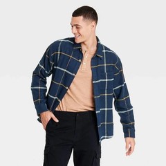 NEW Button Up Shirt Mens SIZE M Medium Blue Flannel Plaid Long Sleeve NWT #0032