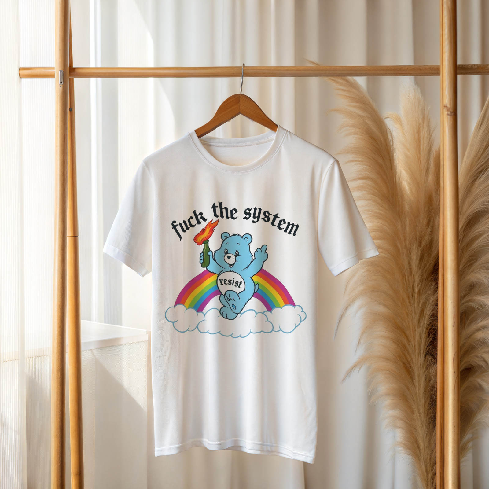 esist with Love Care Bear T-Shirt – Positive Activism Retro Rainbow Tee A498 gallery