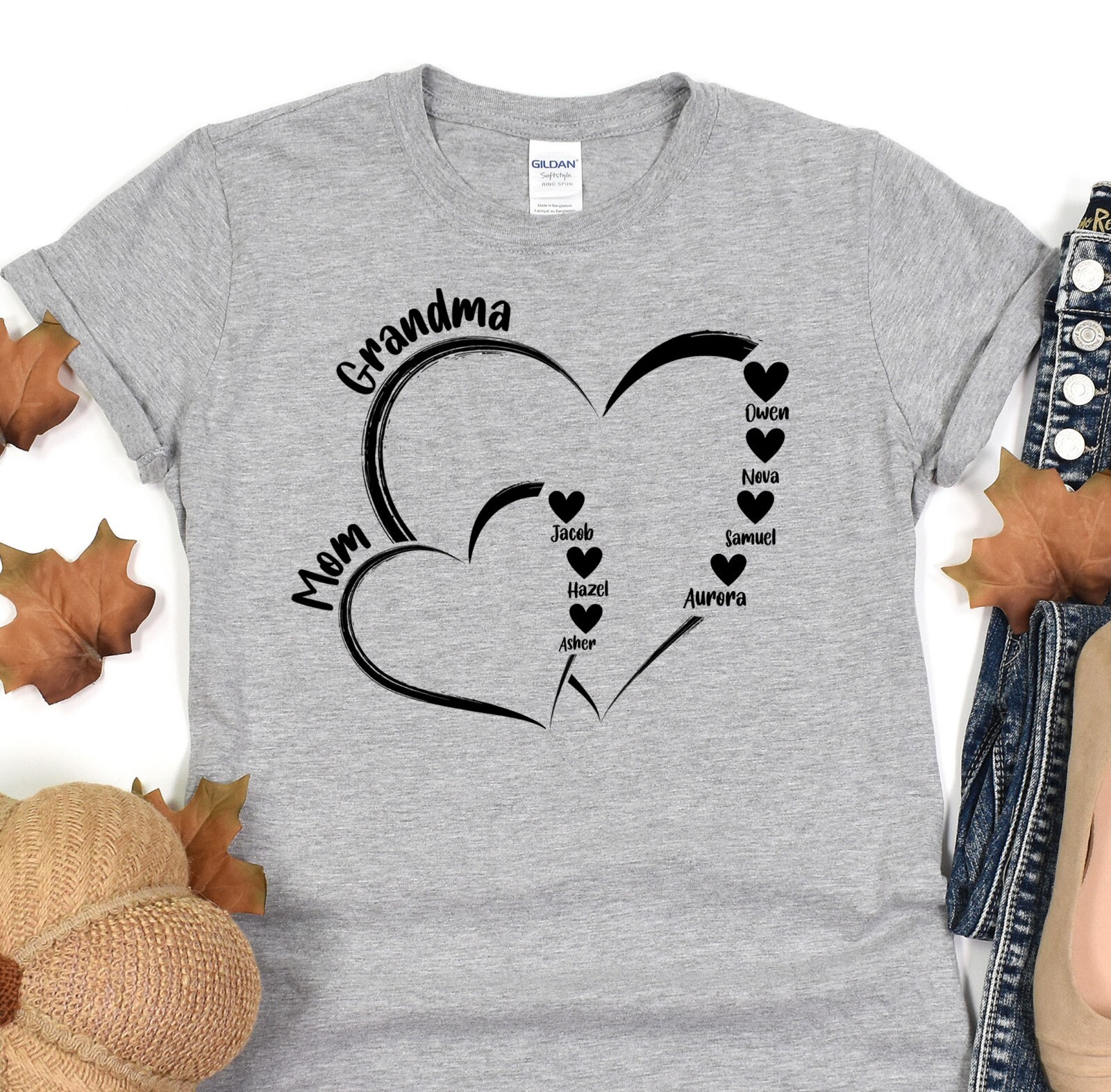Custom Grandma Shirt, Mother's Day Gift, Kid Names Heart Tshirt, Baby Shower Tee gallery