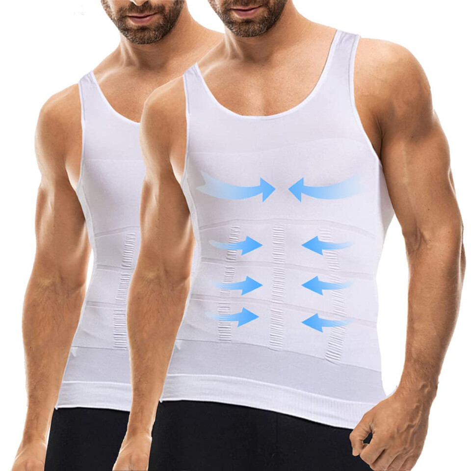 Men's Classic Slimming Body Shaper Vest Abs Abdomen Workout Compression Shirt US gallery
