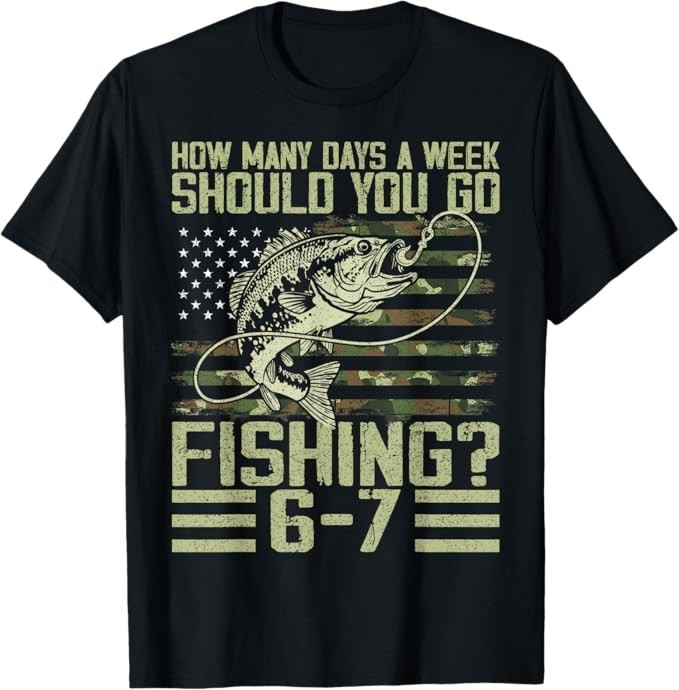 Funny Fishing Boy Teens Kid Camouflage USA Flag Bass Fish 67 T-Shirt