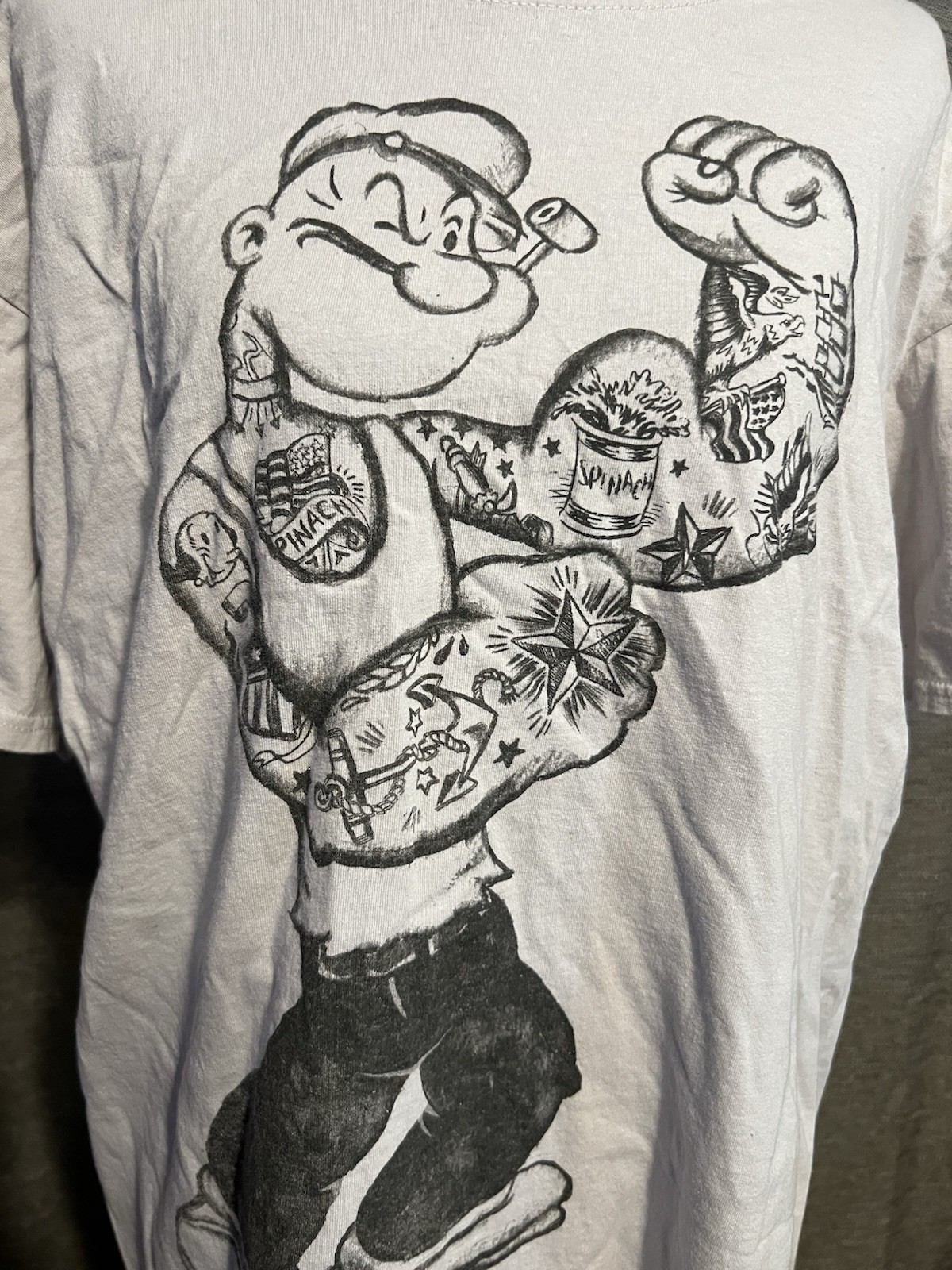 Popeye Men's Graphic Print Crew Neck T-Shirt White Size LG Short Sleeve gallery