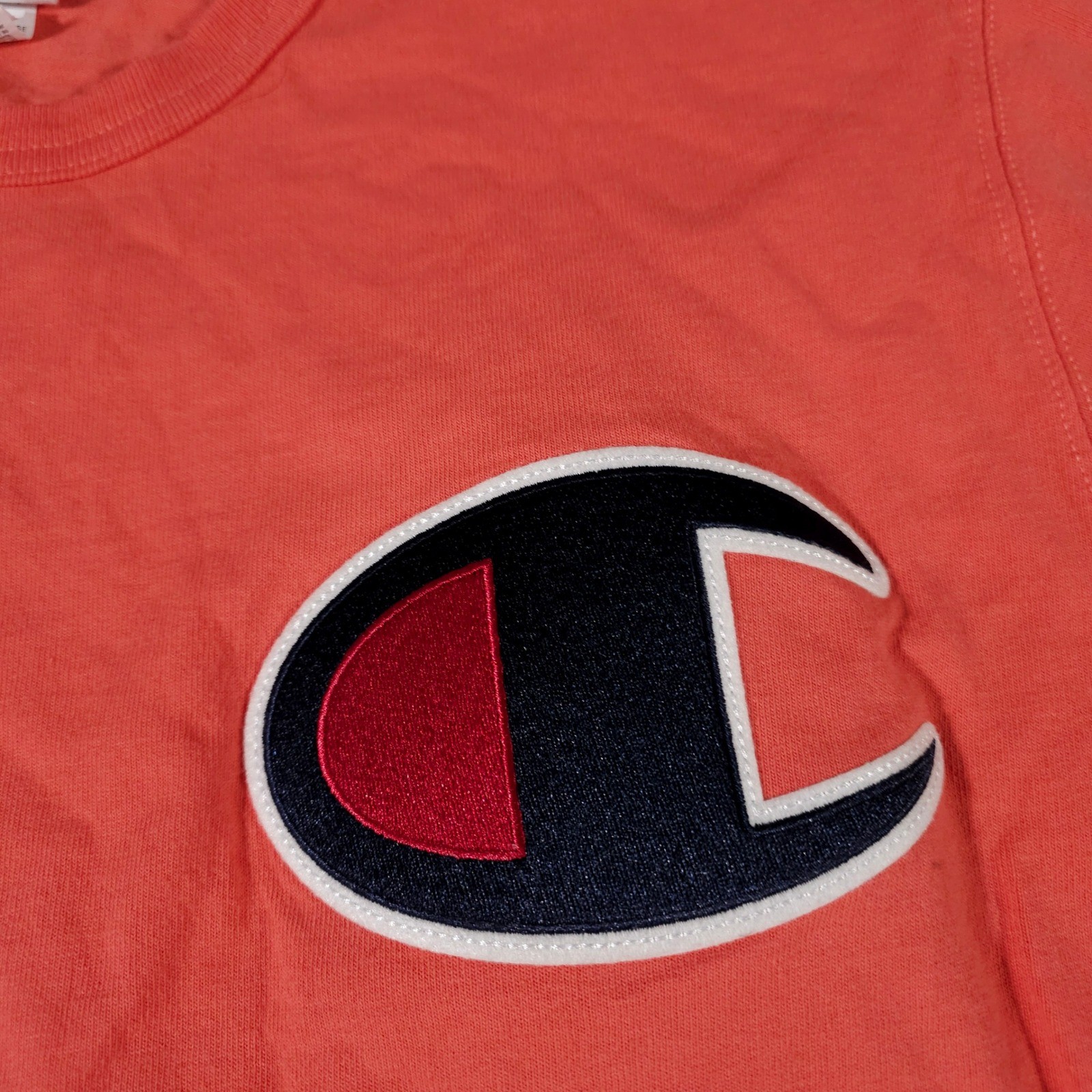 Champion T-Shirt Mens XL Pink Big C Chenille Logo Patch Short Sleeve Tee gallery