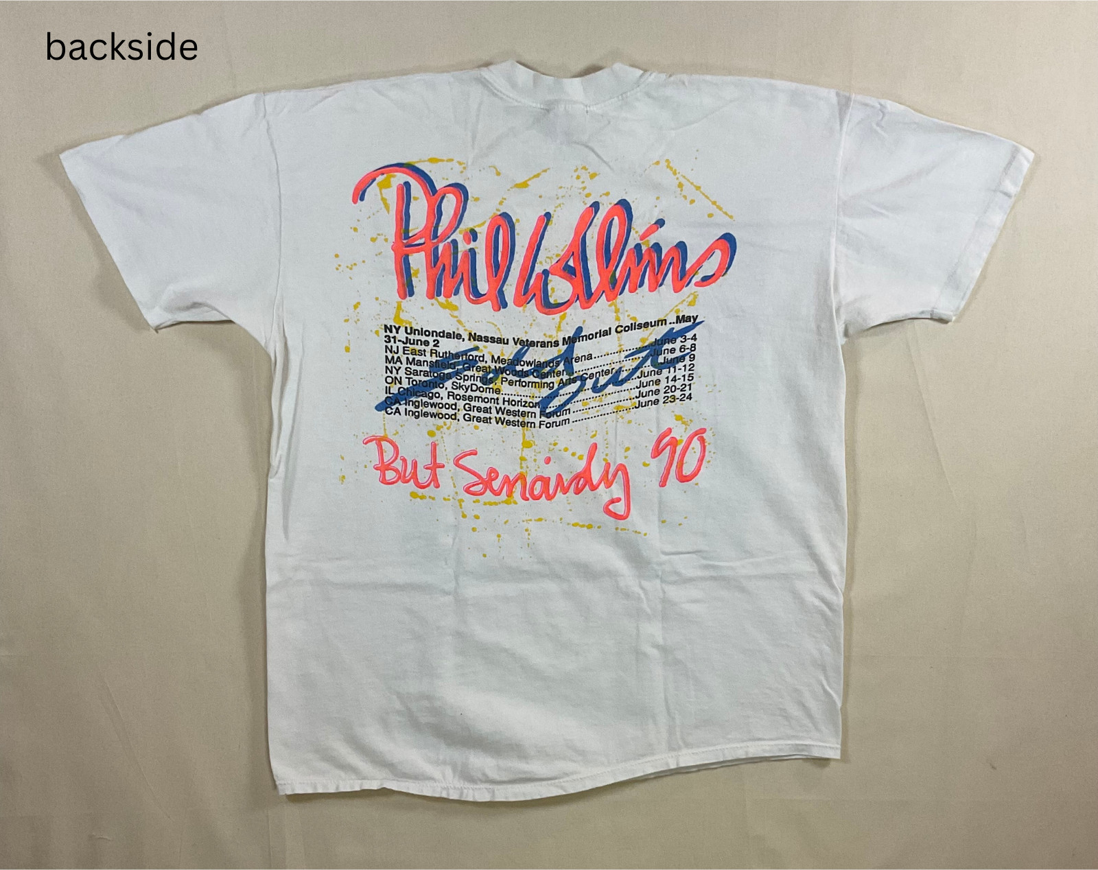 XL Phil Collins 1990 t-shirt Seriously, Live! tour May 31-Jun 24 2-sided USAmade gallery