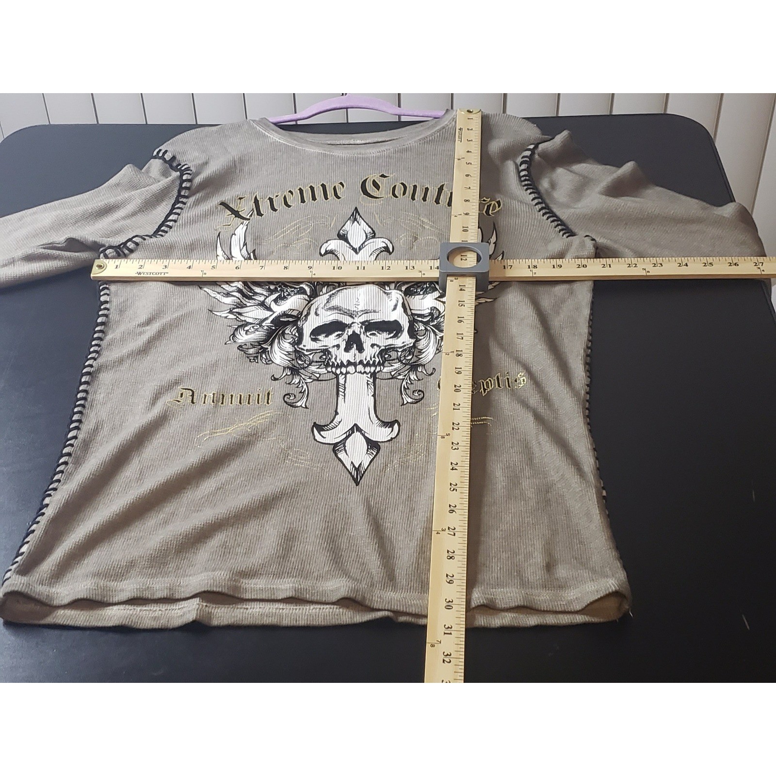 Xtreme Couture Skull Cross Thermal Shirt Mens L Gray Graphic Print Casual Y2K gallery