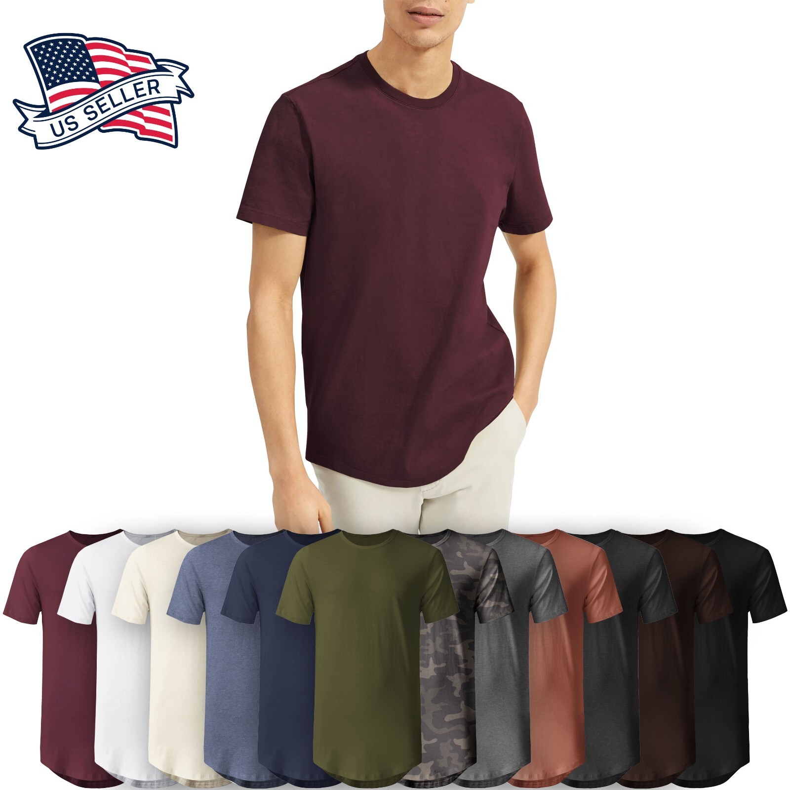 Men Hipster T shirts Extended Tee Longline Elongated Fashion Casual Hip Hop gallery