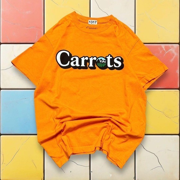 Y2K Carrots Orange Skater T Shirt Men Size M Cotton Short Sleeve Anwar Street