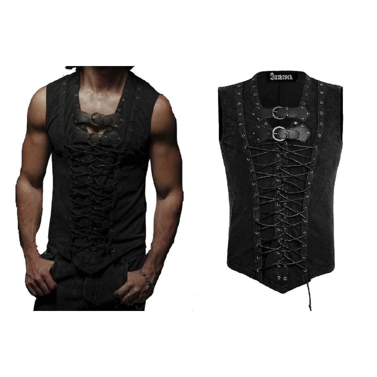 Men T-Shirt Steampunk Gothic visual kei Vest Tank Top Sleeveless Black Shirt gallery
