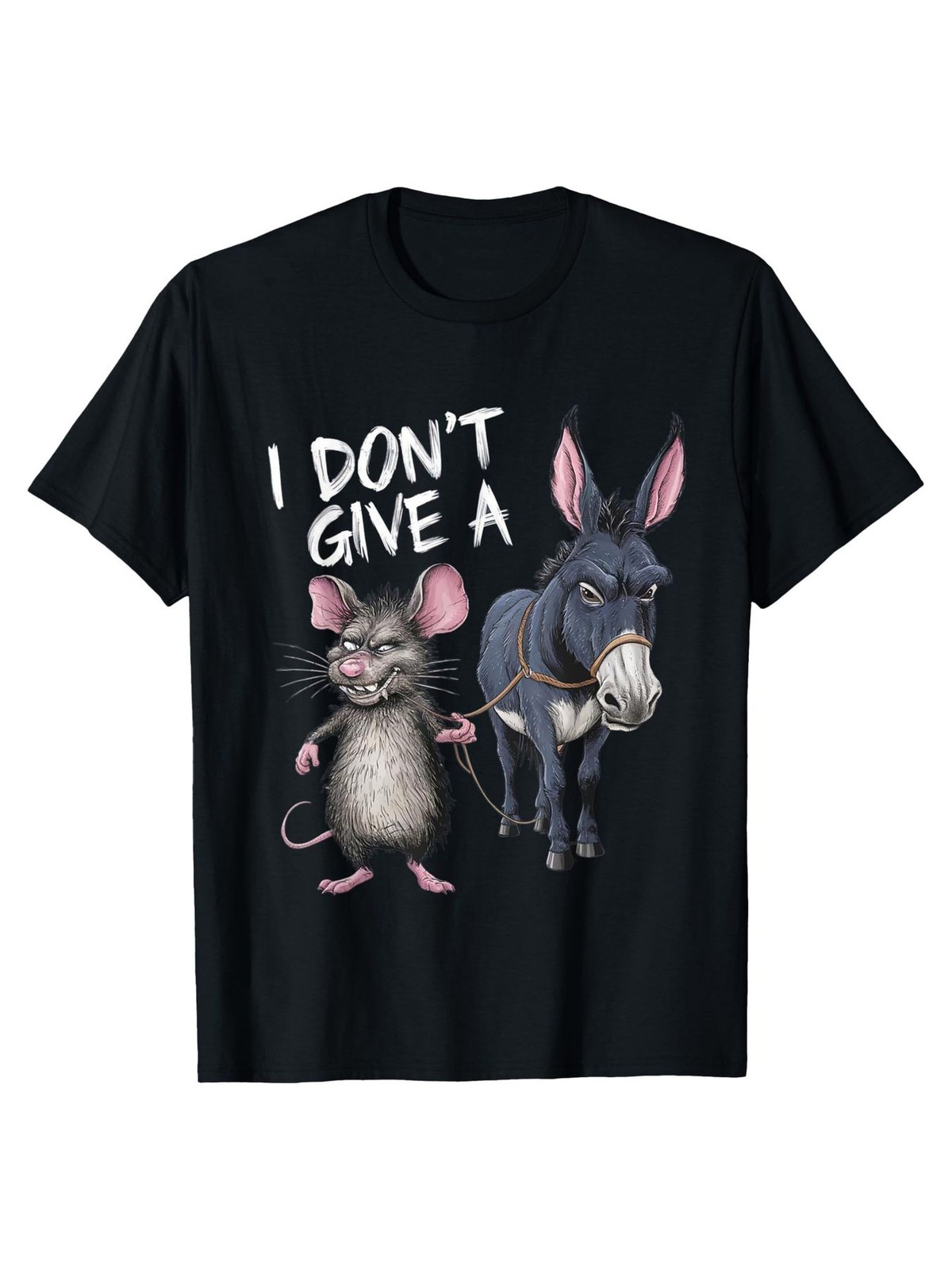 I Don’t Care Funny Donkey Mouse Cartoon Graphic T-Shirt Humor Meme Tee gallery