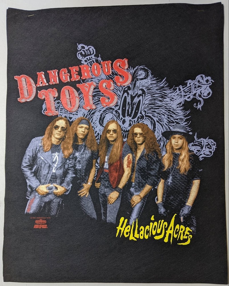 1991 Vintage Dangerous Toys Hellacious Acres Tshirt Promo Proof Sample Pellon