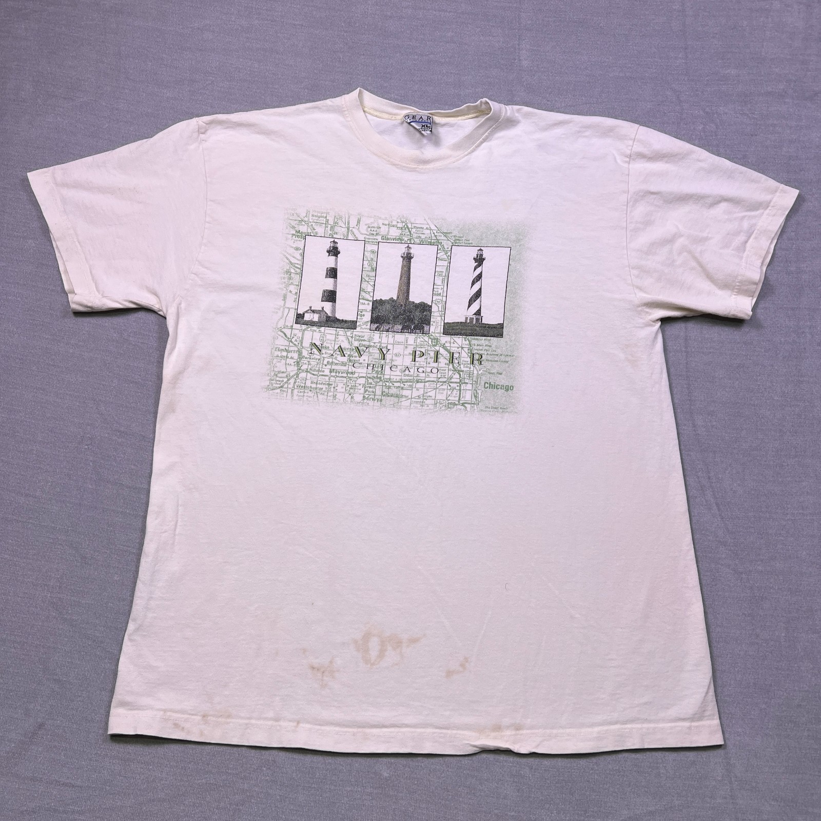 VTG Gear For Sports Unisex Ivory Navy Pier Casual Wear Crew Neck T-Shirt Size XL gallery