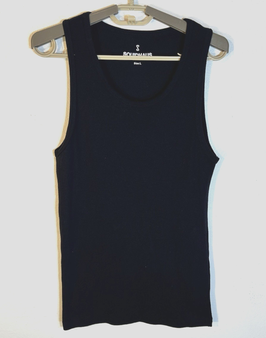 SQUIDHAUS Men's Large Black Stretch Cotton Ribbed Scoop Neck Tank Top gallery