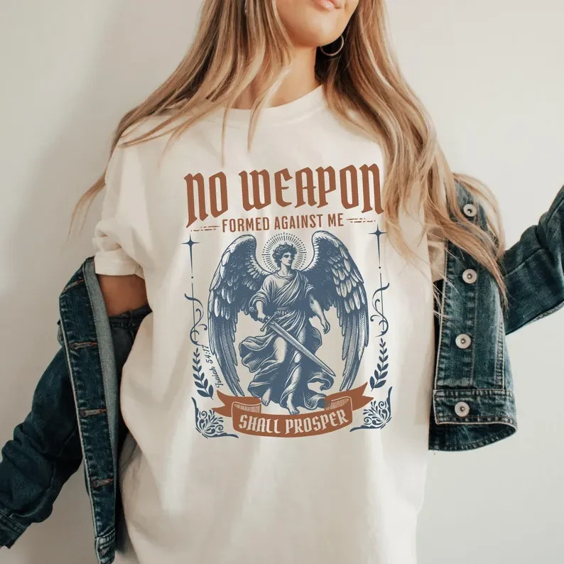Vintage Archangel Michael Shirt Prayer Bible Scripture Tee Jesus Faith Christian gallery