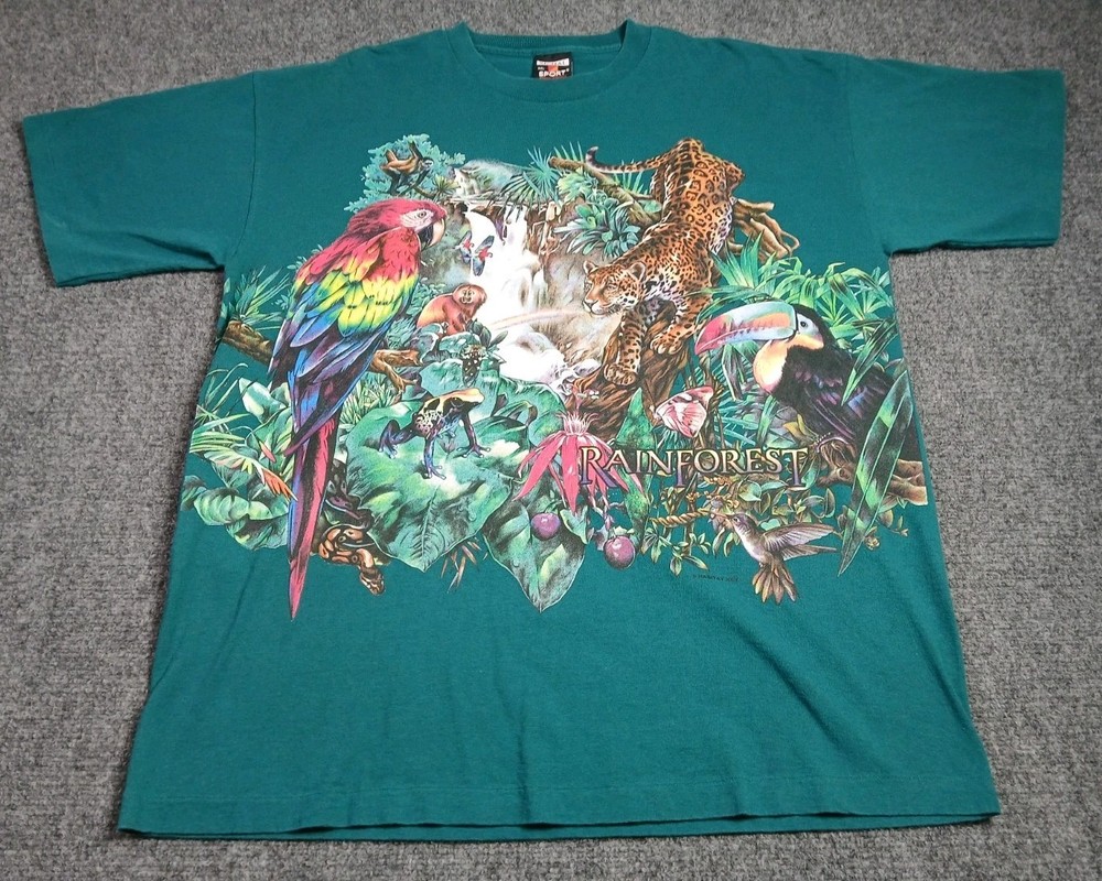 Rain Forest Cafe All Over Print Nature T Shirt Mens Size XXL Single Stitch 90s