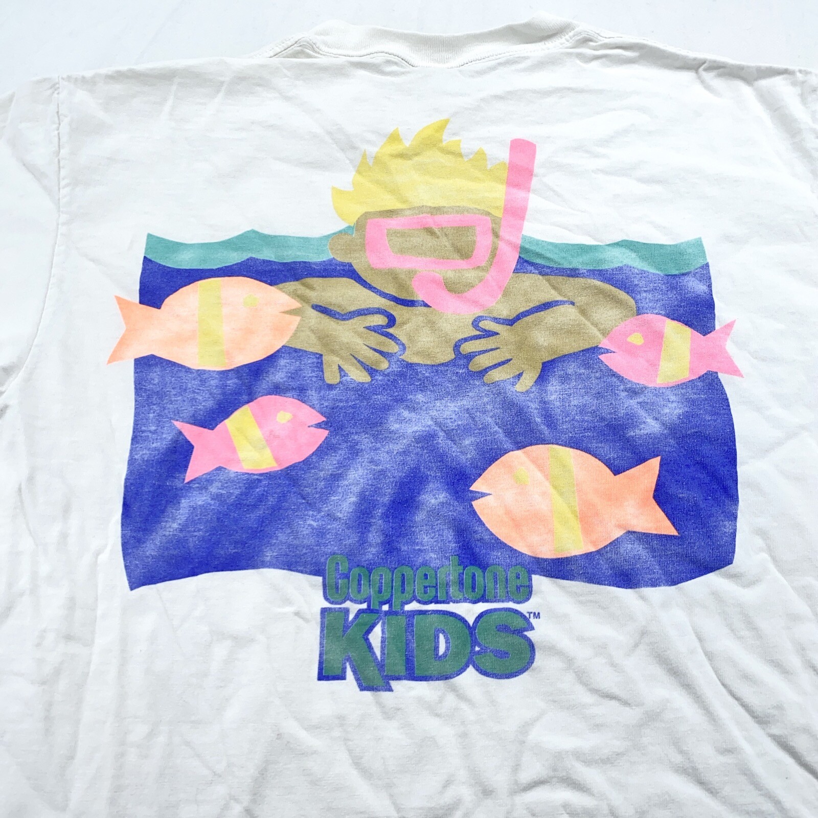 vintage 90s COPPERTONE KIDS SUNSCREEN T-Shirt MEDIUM/LARGE beach scuba fish soft