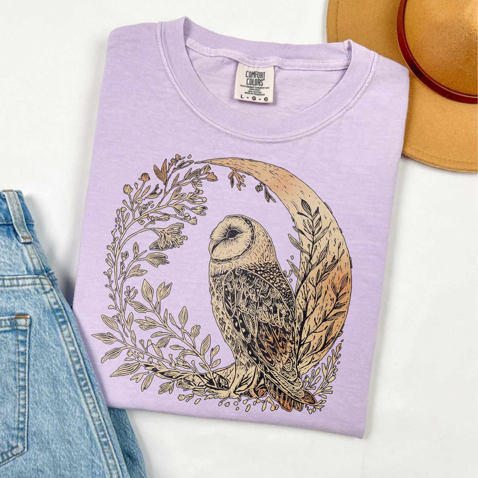 Celestial Cottagecore Barn Owl Moon Bird Wildlife Comfort Tee gallery