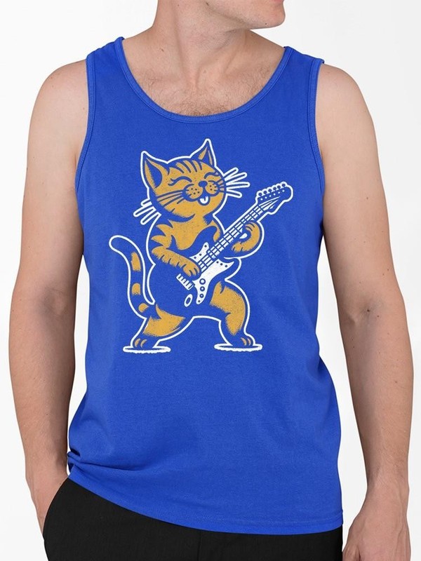 Rocking Cat Guitar Tee Tank Top Men’s Royal