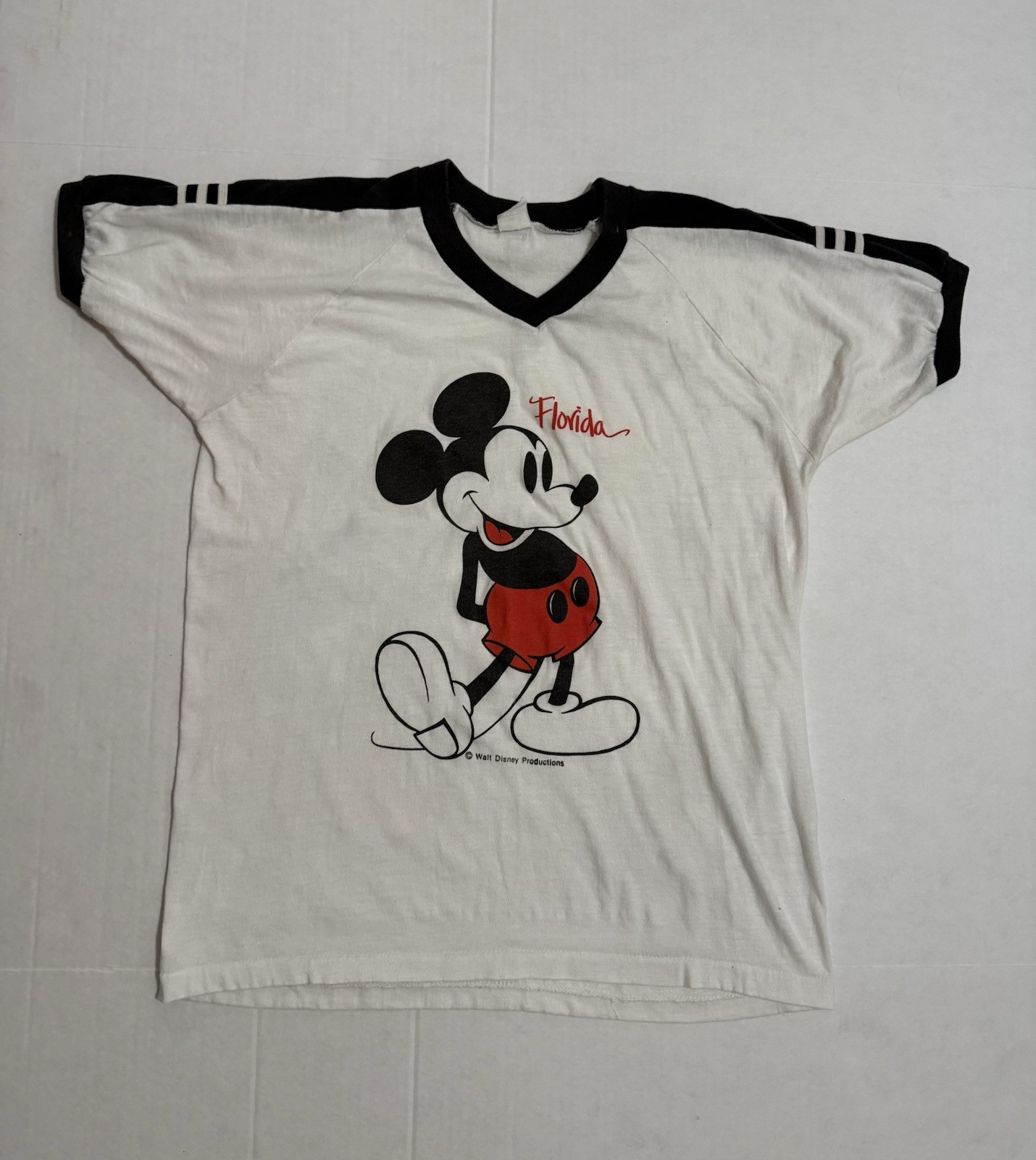 Vintage 70s 80s Velva Sheen Mickey Mouse Florida Ringer Tee T Shirt White Small gallery