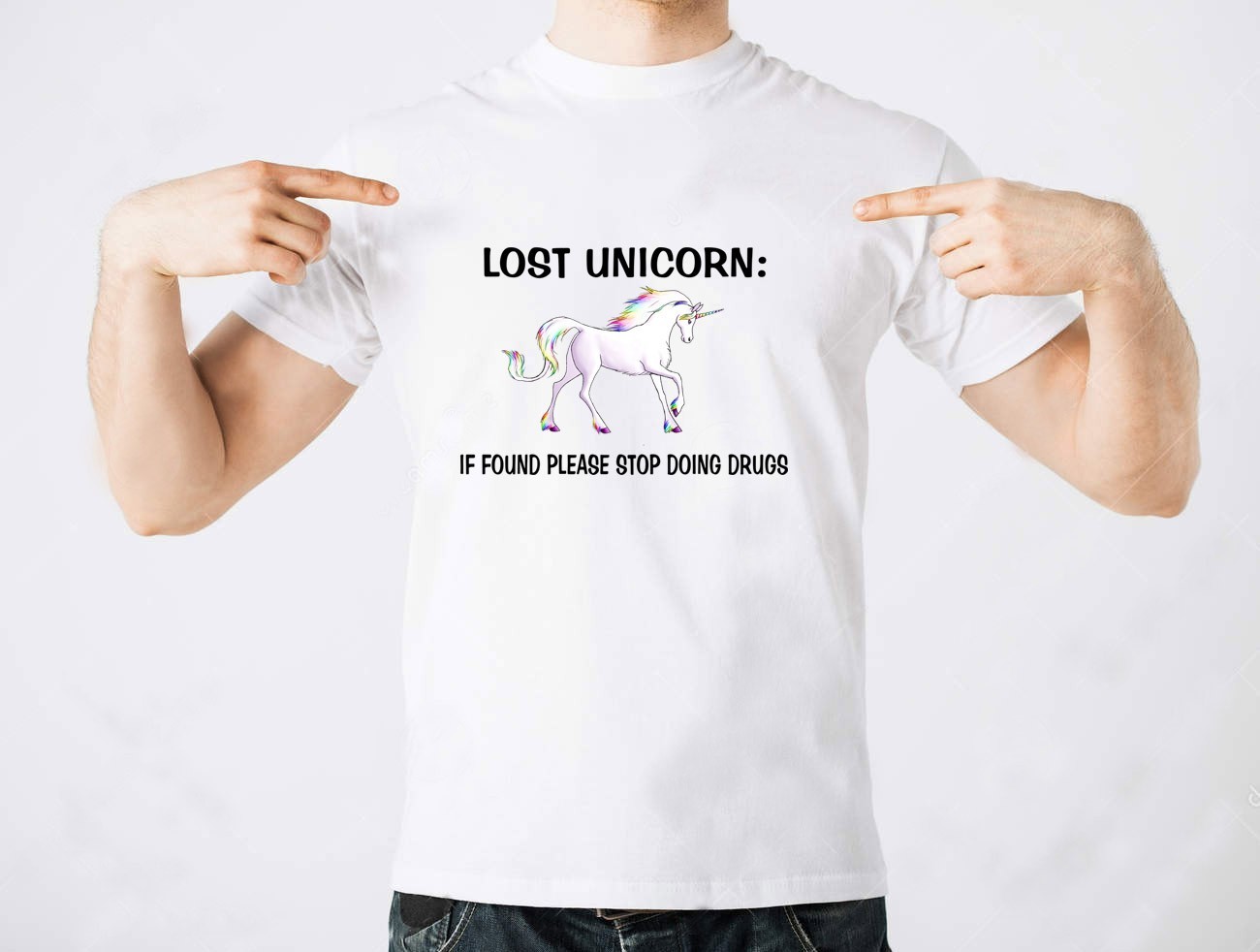 Funny Unicorn T shirt Lost Unicorn If found please stop doing drugs Funny shirt gallery